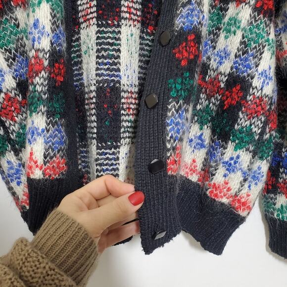 Vintage Le Moda Knitwear Hand Loomed Mohair Wool Blend Patterned Cardigan - Picture 5 of 10